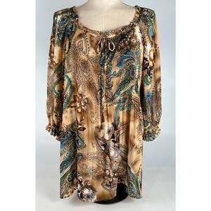 Avenue Women's Paisley Tunic Top Crinkle Pleat Size 22/24 Boho Grunge Peasant
